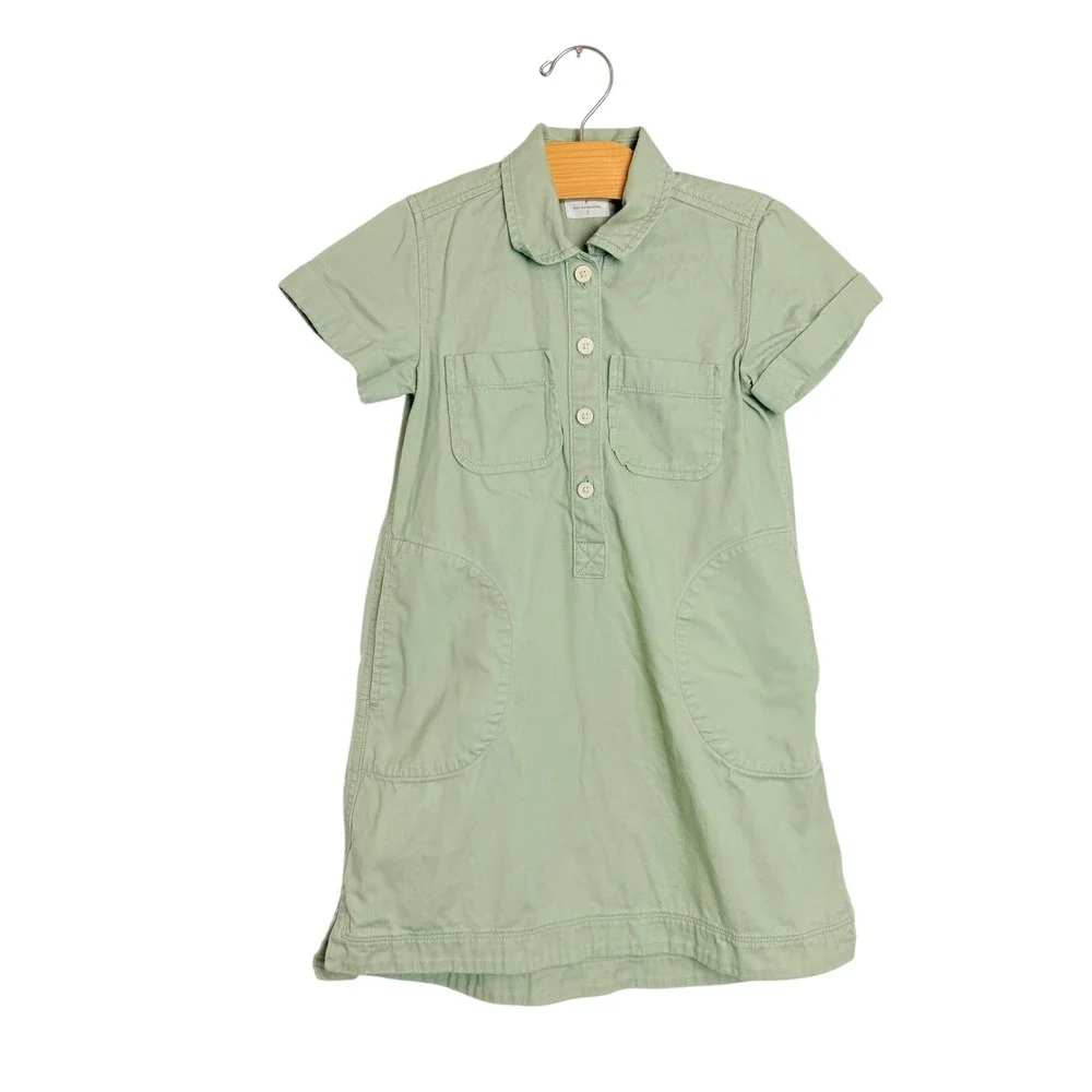 Crewcuts J.Crew Girls Sage Green Cotton Utility Shirt Dress Size 7 Short Sleeve